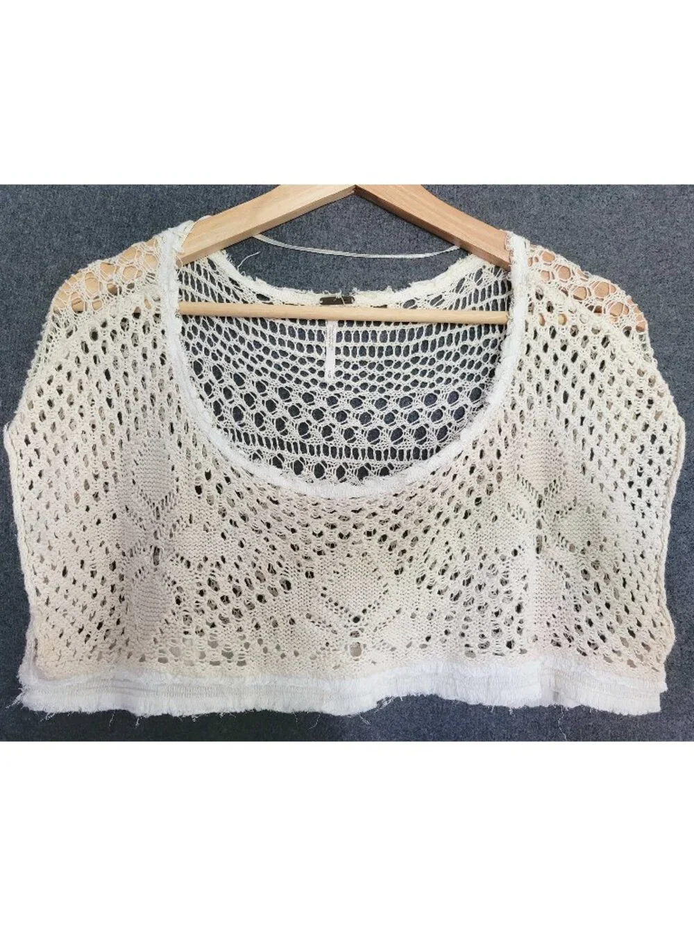 Free People Cream Open Knit Cotton Crochet Crop Top Whimsical M